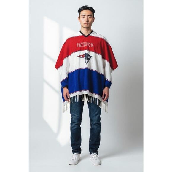 NFL Gabán Poncho New England Patriots Acrylic Cotton Made In Mexico - Picture 2 of 6